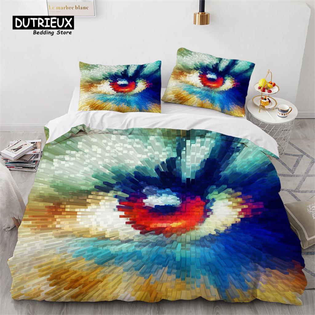 3D Barevný Oči Povlak na přikrývku Mikrovlákno Vintage Vševidoucí oko Tetování Povlak na přikrývku Boho Mandala Ložní souprava Plná Jednolůžková King Size