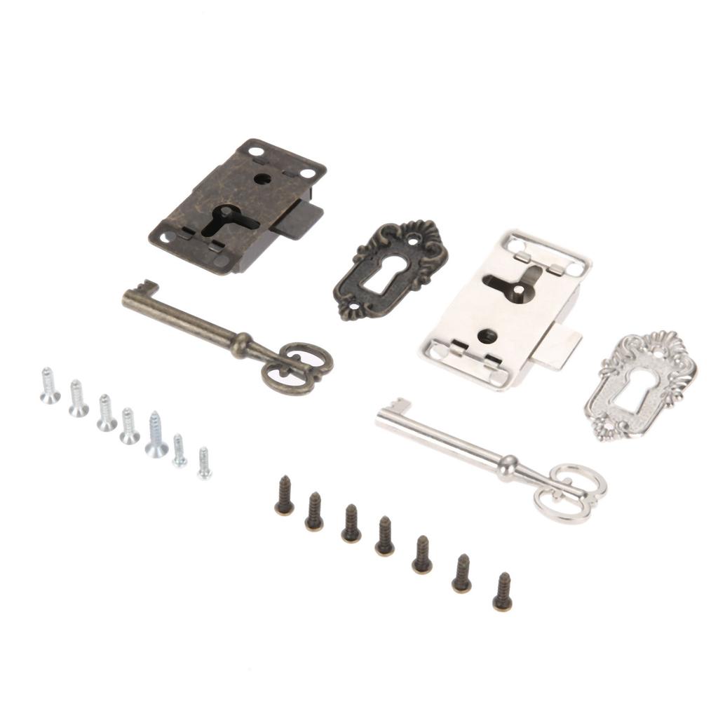 DRELD Antique Iron Door Lock Drawer Jewelry Wood Box Cabinet Wardrobe Cupboard Door Lock + Key Furniture Hardware Silver/Black