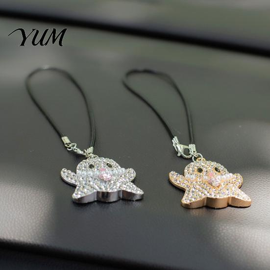 Festive Vehicle Accessories Halloween Ghost Bling Car Hanging Accessories, Faux Crystal Rear Mirror Ornament View Charm, Auto Interior Pendant