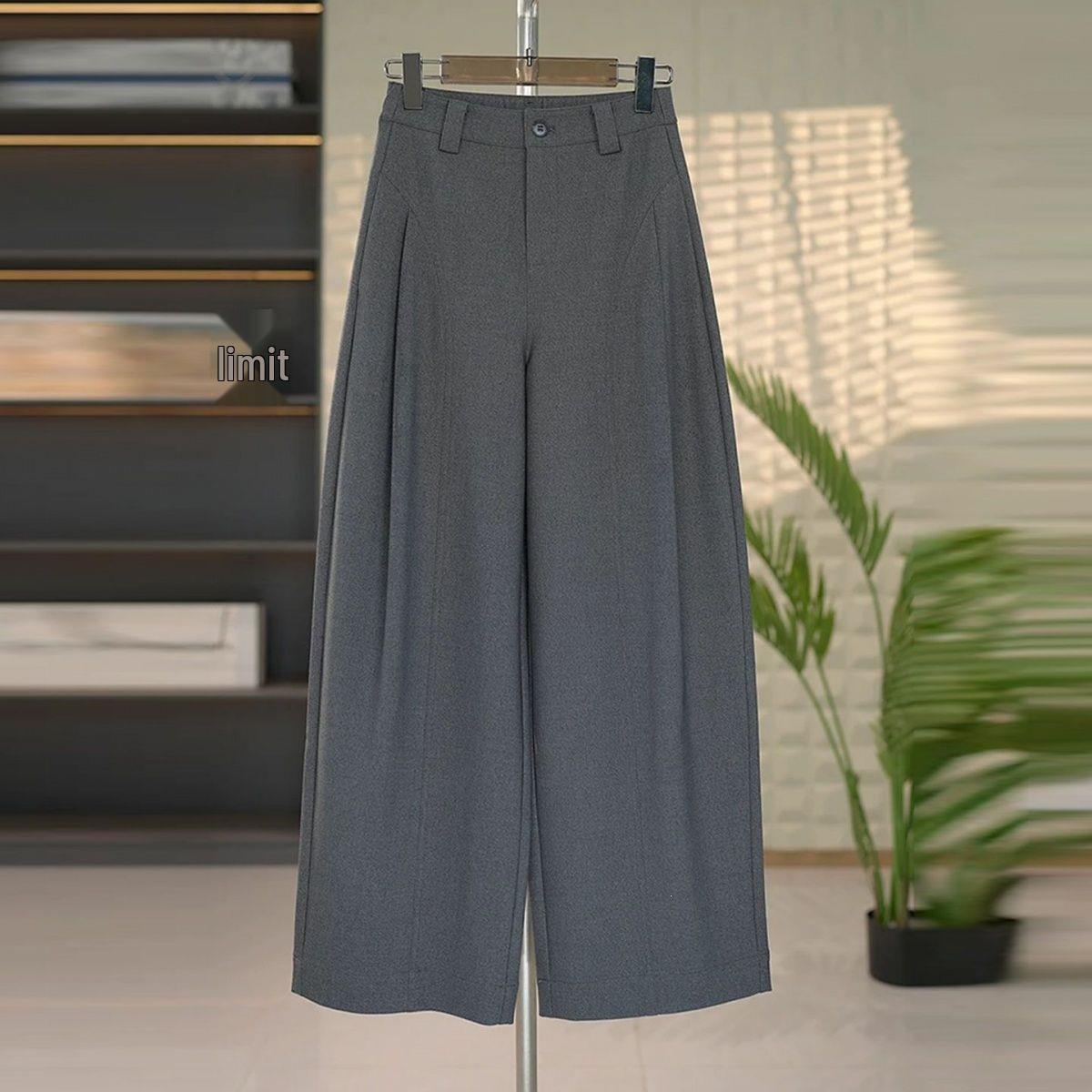 Women s Gray High-Waisted Wide-Leg Pants 2026 - Slimming, Loose, Drape Casual Suit Pants L