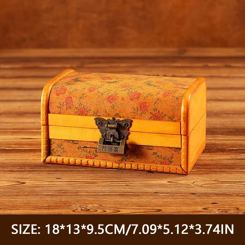 Retro Wooden Jewelry Box Antique Storage Treasure Chest with Lock Medieval Vintage Suitcase Necklaces Organizer Antique Gift Box