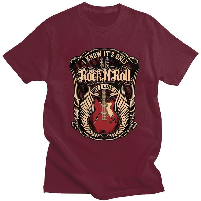Custom Its Only Rock And Roll T Shirts Men 100 Cotton Tees Heavy Metal Guitar Music Tshirts Short Sleeve Casual Tshirt