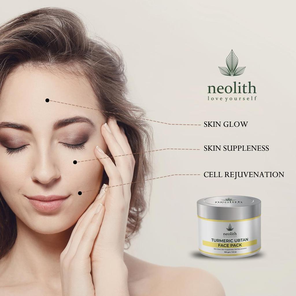 Neolith Masque à l'argile pour le visage Ubtan au curcuma pour anti-acné, éclaircissement de la peau, blanchiment, élimination du bronzage, contrôle du sébum, élimination des têtes noires, anti-âge | 100 g