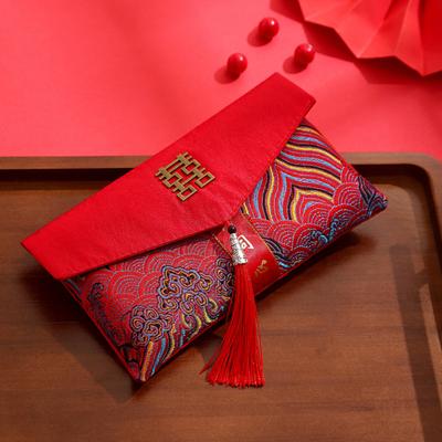 Chinese New Year Red Cash Envelope Faux Silk Red Pocket Embroidery Dragon Pattern Tassel Money Holder Cash Coin Gift Lucky Money Envelope Happy