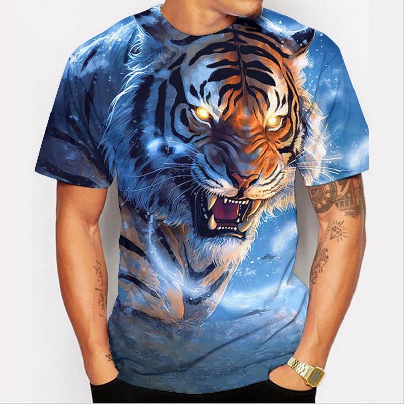 Mode Heren Ronde Hals Korte Mouw 3D Dier Kleurprint Dier Korte Mouw Ronde Hals T-shirt