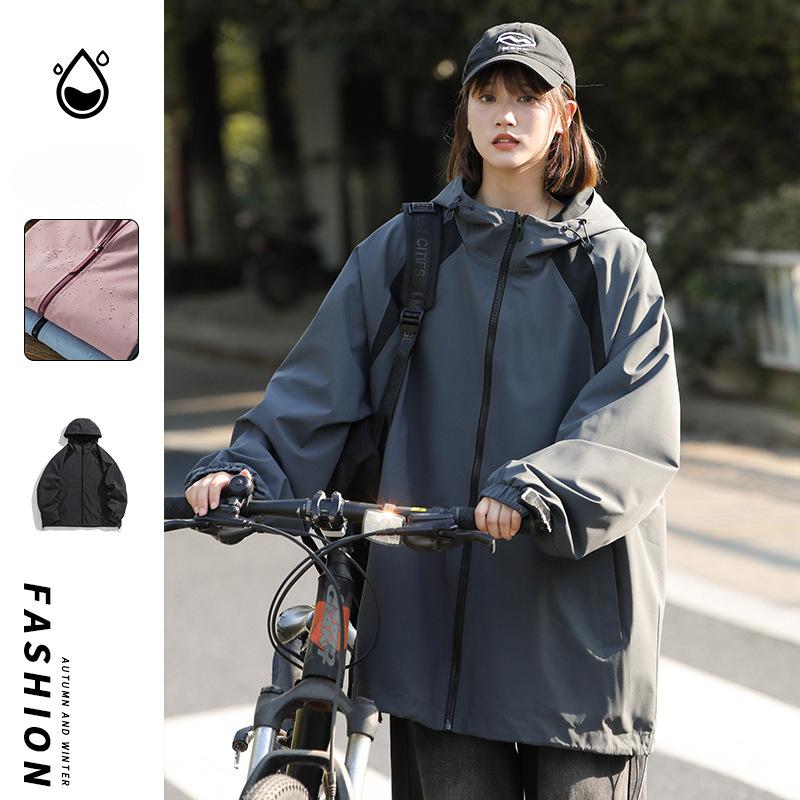 Lovers' storm jacket men and women's new autumn fashion brand waterproof windproof jacket loose hooded coat