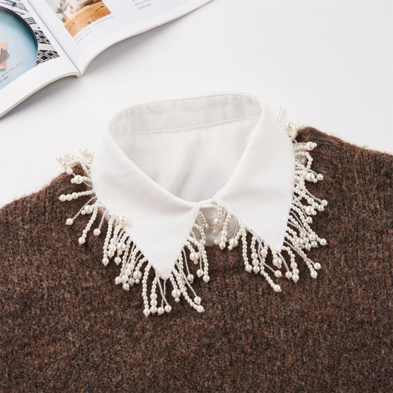 Jeweled Half Shirt False Collar Beaded Pearls Spread Lapel Versatile Art Collar Sweet Shawl False Decorative Shawl
