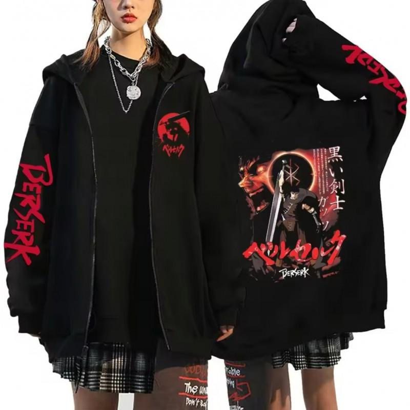 Berserk Anime Hoodie Unisex Long Sleeve Zip-Up Sweatshirt Fall Casual Oversized Pullover