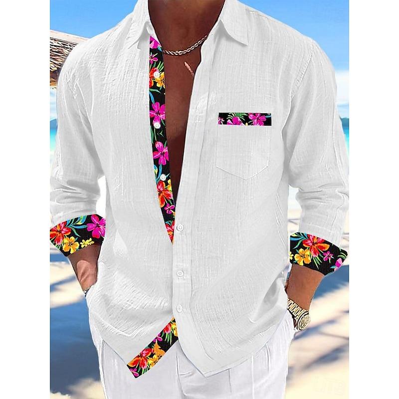 Shirts Fashion Casual Shirts Floral Stitching Casual Men's Tops Shirts Simple and Comfortable Men's Shirts