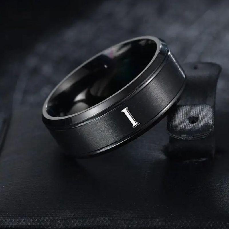 1pc Fashion 26 English Letters Ring With Double Beveled Edges, Men's Stainless Steel Ring