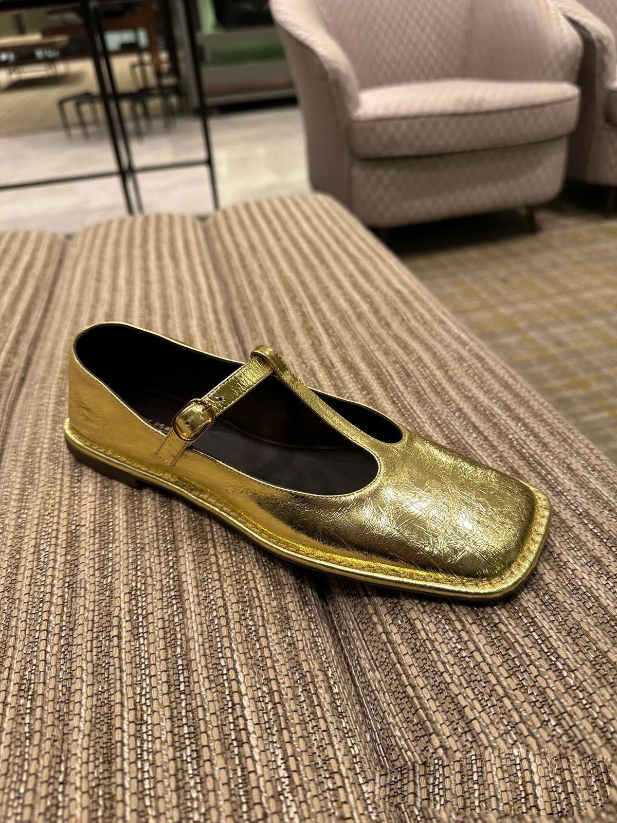 

Sheepskin version~ French super soft leather retro T-shaped buckle with square head and shallow mouth single shoes women s flat Mary Jane small leat 40