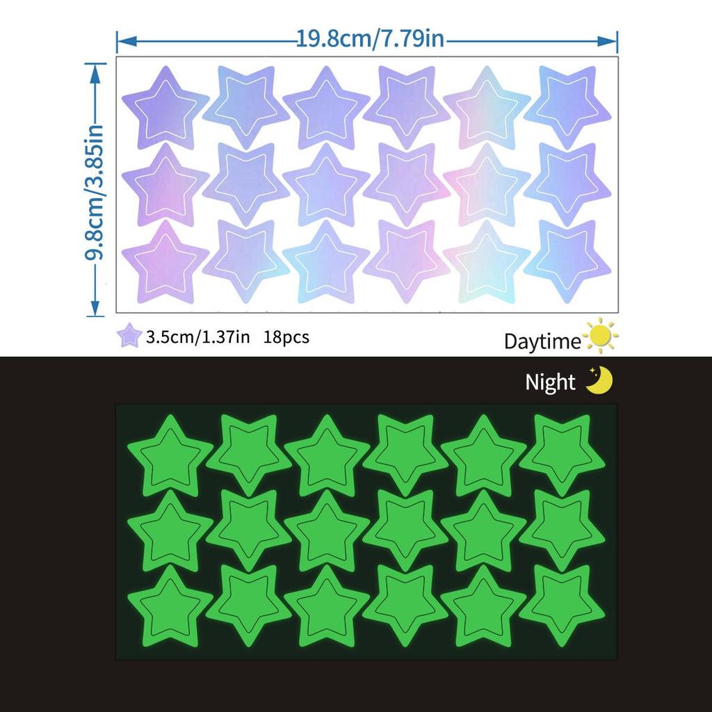 Iridescent Glow-in-the-Dark Star Stickers for Kids' Room, Bedroom, Party, or Window Decoration