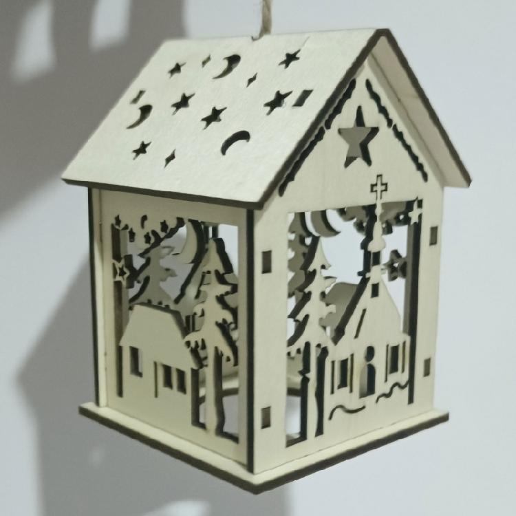 Multicolored LED Light Up Wooden Christmas Cabin Ornament for Tree Decorating Party Homes Decoration
