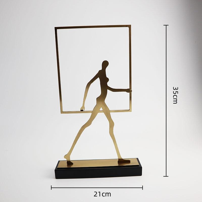 Metal Figure Sculpture Abstract Geometric Border Walking Figure Hollowed-out Metal Figurine Home Decoration Accessories
