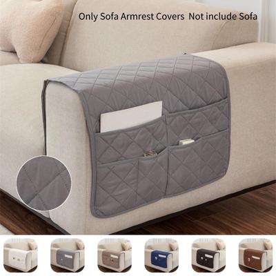 Jednobarevný kapsový potah na područky pohovky, protiprachový boční potah na pohovku, protiskluzový, proti poškrábání kočkou, úložná taška na područky pro domácí dekoraci