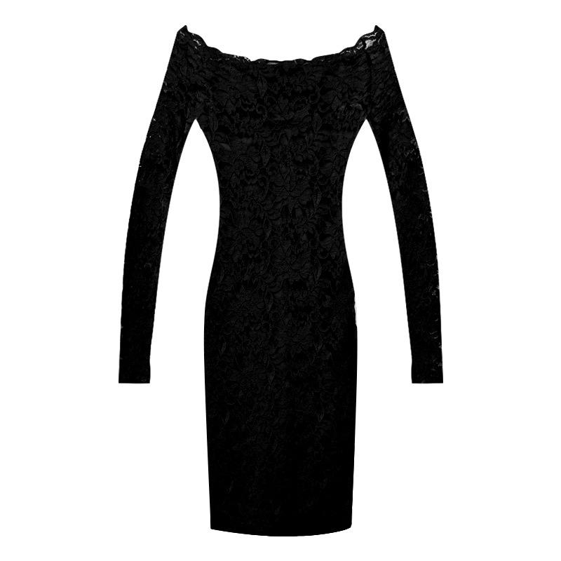 2024 Spring Women Off Shoulder Long Sleeve Lace Bodycon Mini Dress Sexy Slim Pencil Club Night Out Dress Plus Size S-L