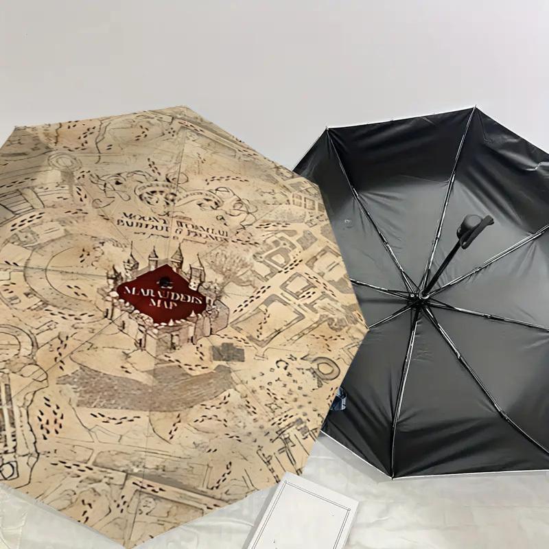 1PC Marauders Map Umbrella-8-Rib Reinforced, Automatic Open, Lightweight & Durable, Cute Fashion Accessory for Outdoor, D2692
