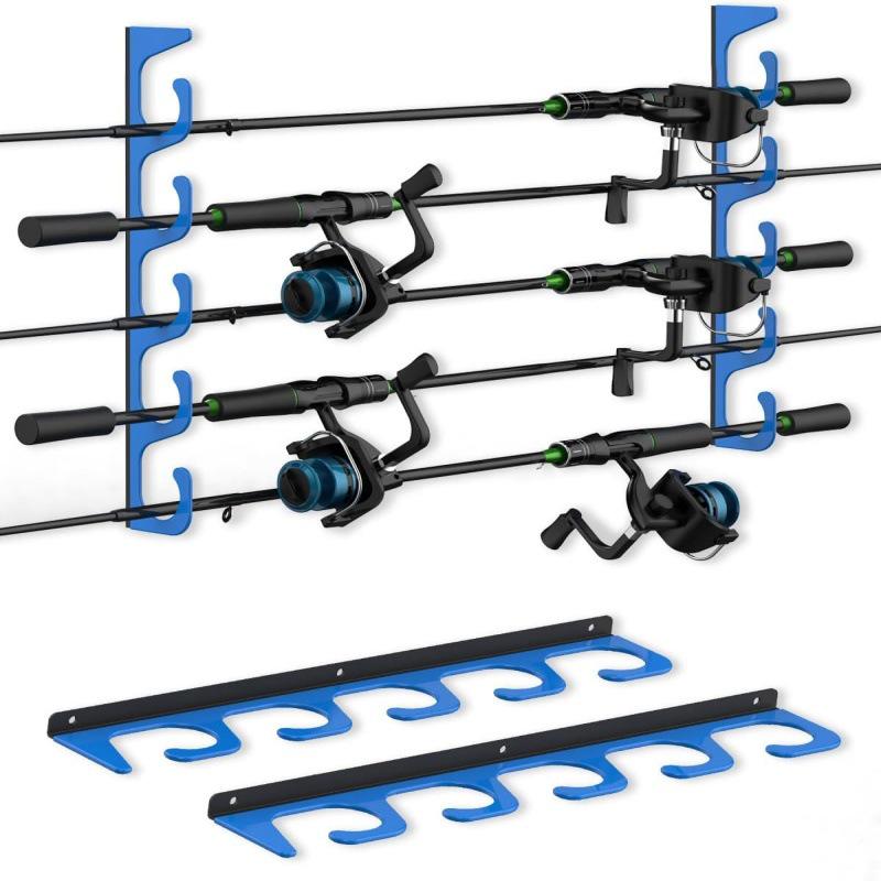 Wall-Mounted 5-Piece Fishing Rod Holder for Garage Storage