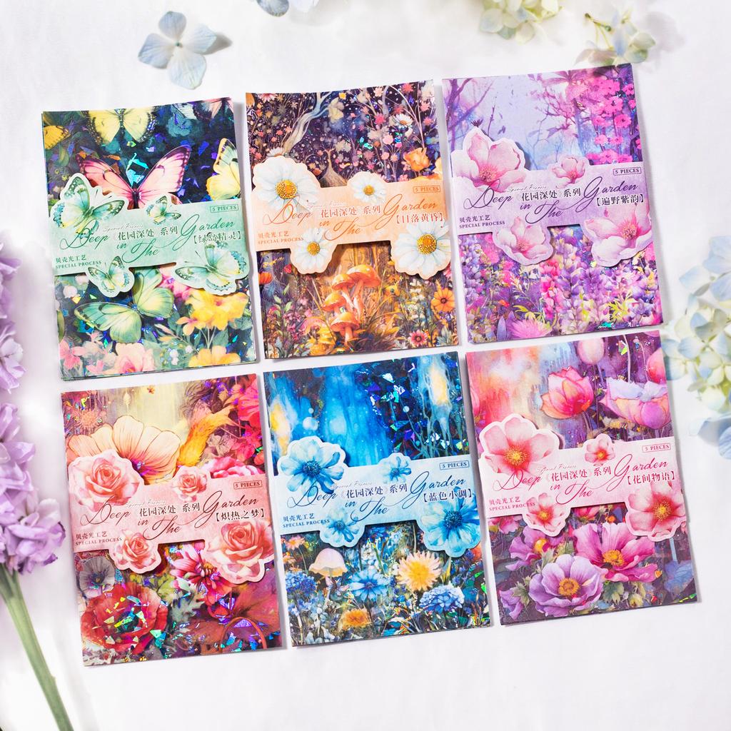 5 Pcs INS Bronzing Flowers Plant Background Stickers Decorative Diary Album Scrapbooking Material