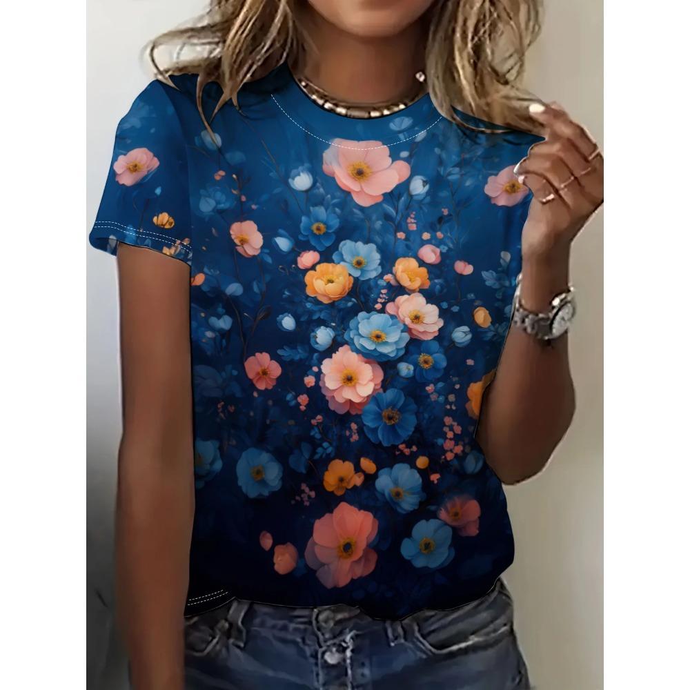 Summer Short Sleeved T-shirt Women's Casual Sports Top Cartoon 3D Printed Pattern Clothes