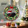 Christmas Theme Hanging Signs 2D Acrylic Suncatcher Stained Glass Style Black Cat Window Hanging Decorative Wall Plaques Colorful Plaque with Chain