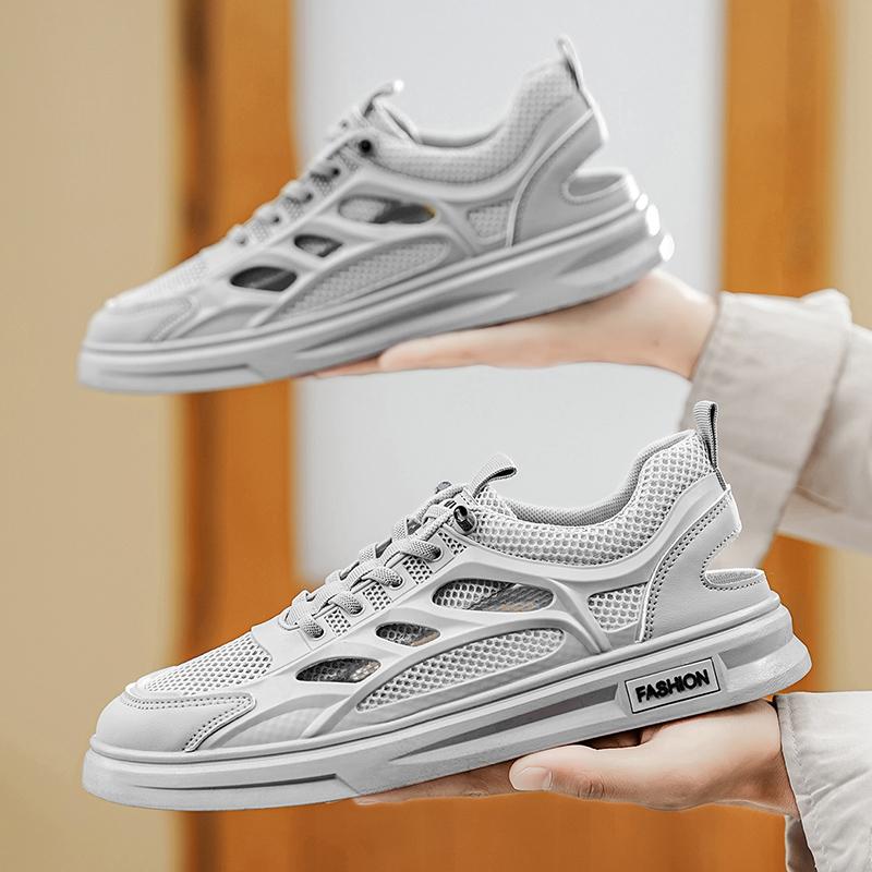 Men's new summer mesh perforated mesh shoes new white shoes anti slip and anti odor casual trendy shoes breathable thin sandals