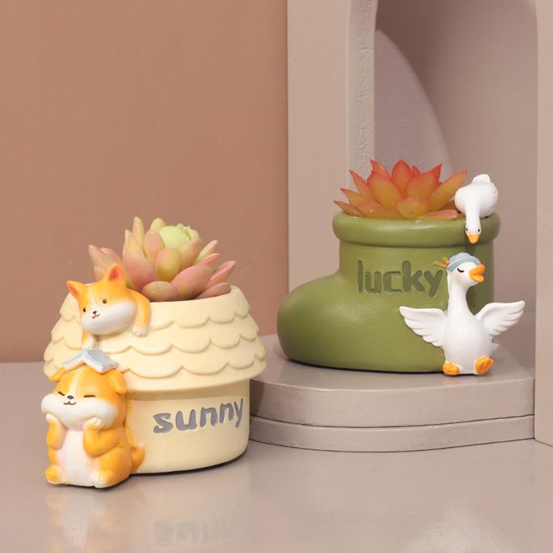 Cute Animal Resin Flower Pot Succulent Pot Planter Home Decor Desktop Ornaments Bonsai Plant Pot Garden Decoration