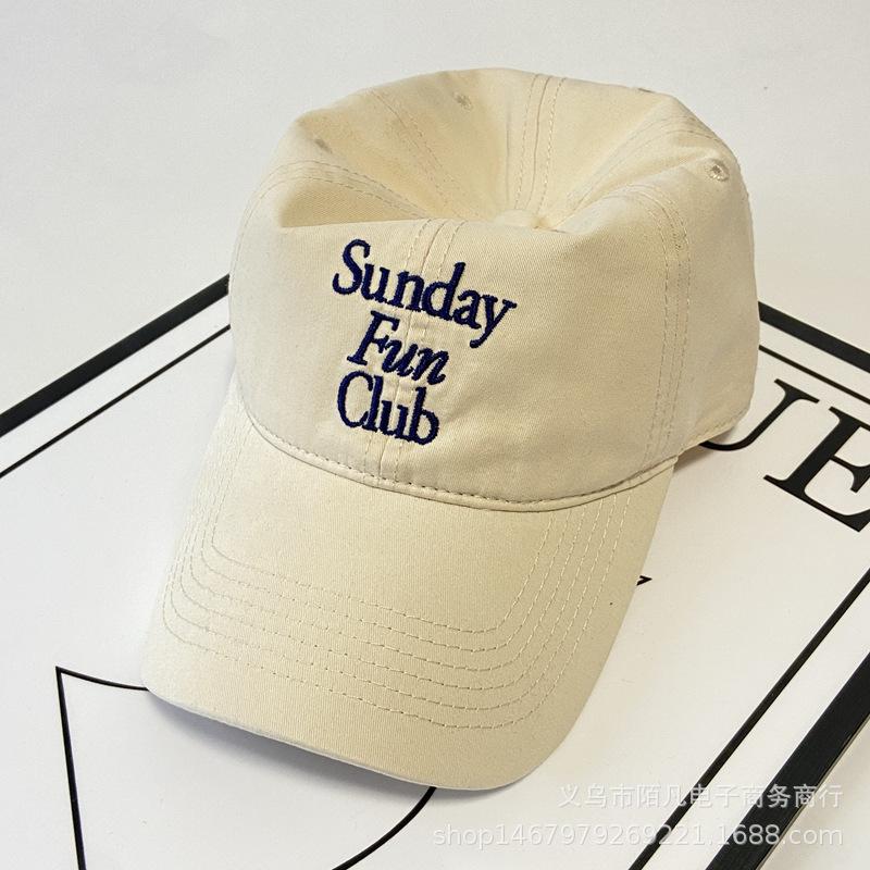 New Cotton Baseball Cap Men's and Women's Sunday Three-row Letter Cap Spring and Summer Wide-brimmed Sun Hat