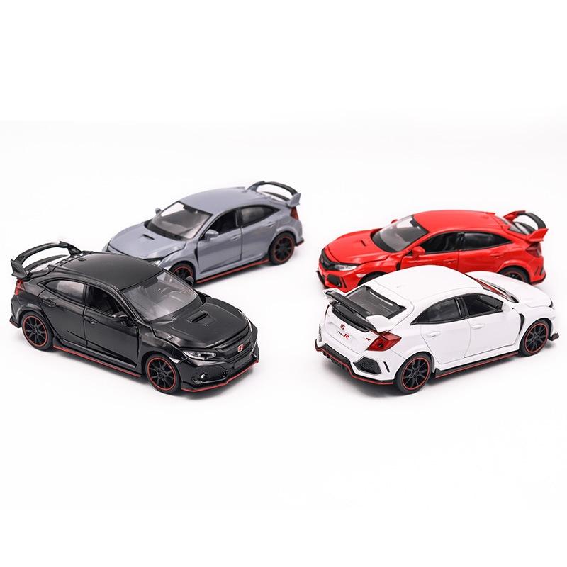 Maßstab 1/32 Honda Civic Type R Spielzeugauto für Kinder Diecast Miniaturmodell Rückzugsantrieb Türen zu öffnen Sound Licht Sammlung Geschenk Jungen