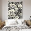 Elegant Black  White Flower Tapestry Living Room Wall Art Decor