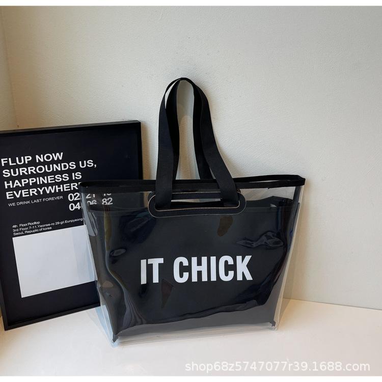 Internet celebrity jelly transparent bag 2025 new popular large capacity shoulder tote bag fashion canvas tote bag