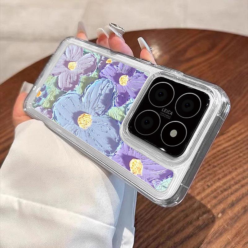 Cute Oil Painting Flower Phone Case Cover For Xiaomi 13T 11T Poco F6 X6 Pro Redmi Note 13 12 11 10 Pro Max Slim Soft Shockproof Clear Silicone Shell