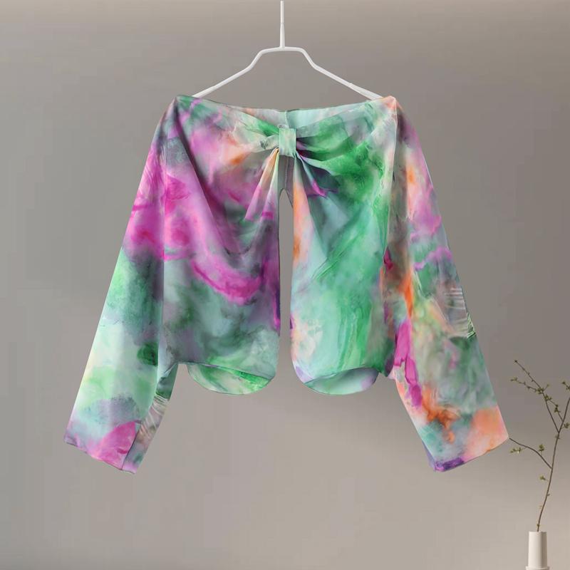 Fashion Elegant Print Dress Women Sexy Off Shoulder Backless Tie-dye Suspender Female Dresses 2 Piece Slash Neck Vacation Lady Robes