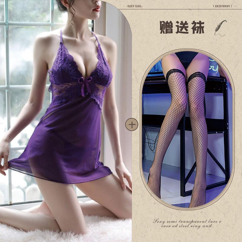 Sex Underwear Sexy Lace Hollow Backless Cross Suspender Mesh Nightdress Backless Clothing
