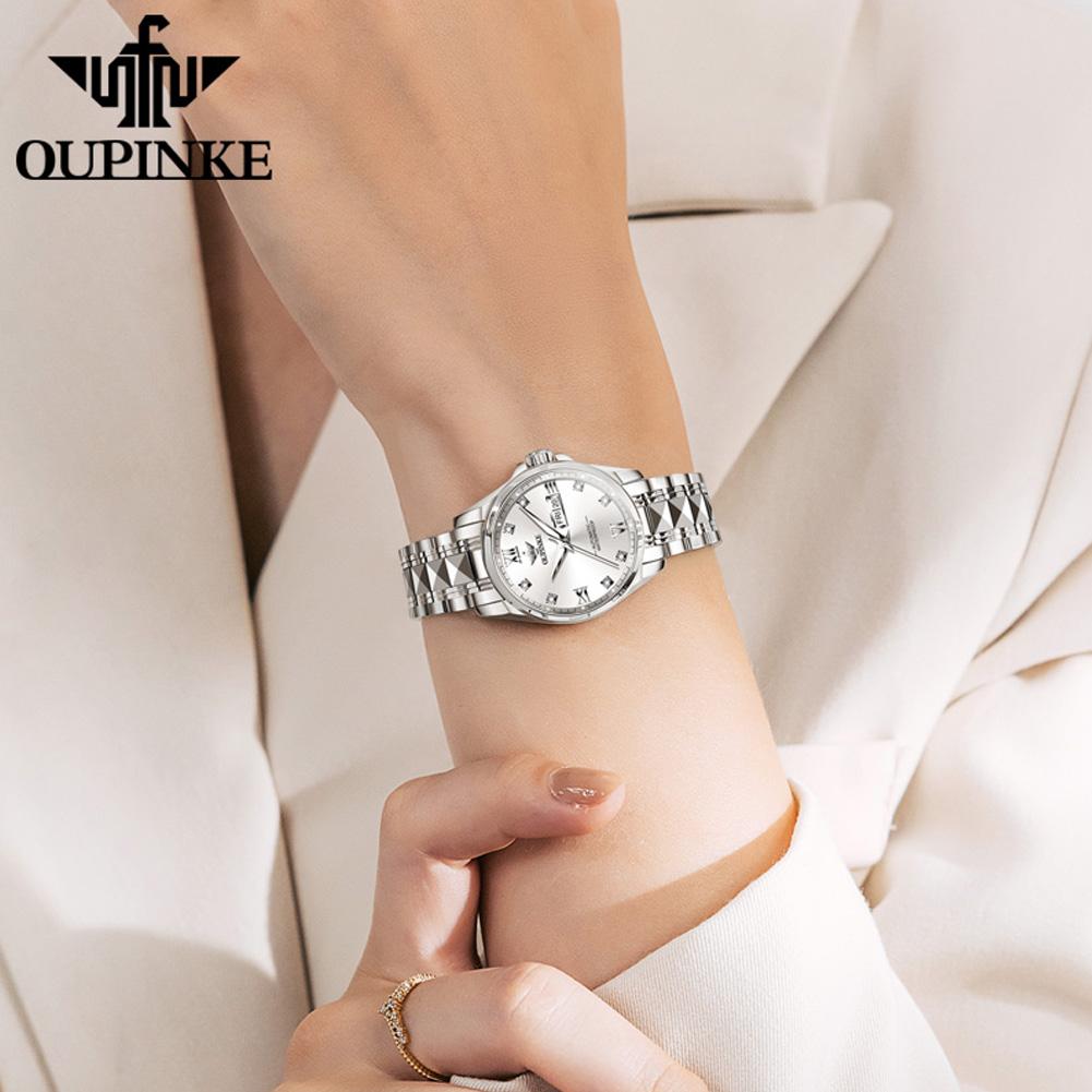 OUPINKE Women's Watch Luxury Automatic Diamond Scale Mechanical Fashion Clock Dual Calendar Waterproof Watch For Women 3262