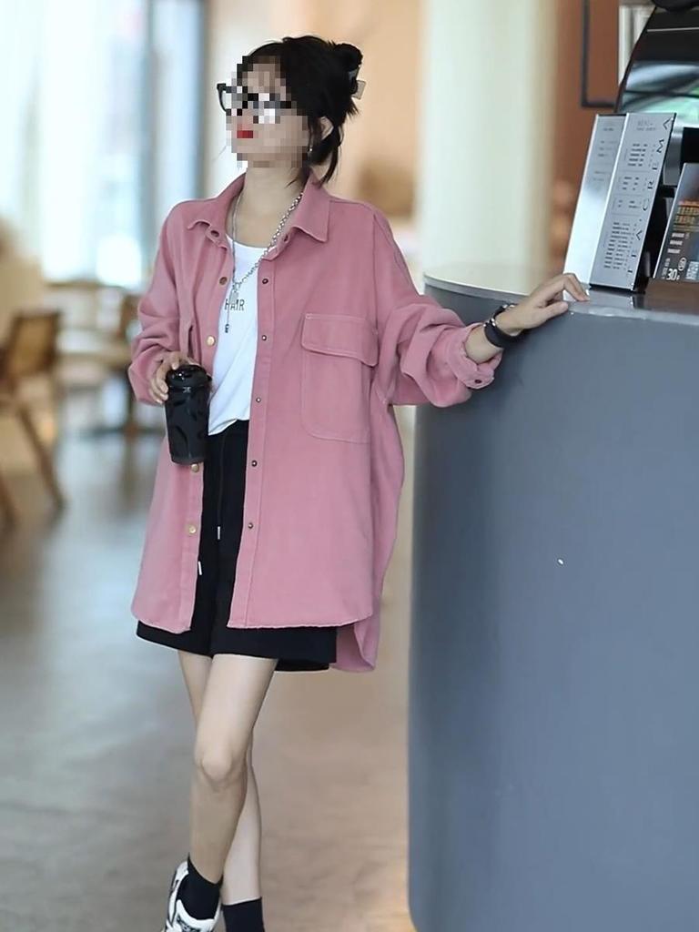 Women's Korean-Style Loose Mid-Length Denim Jacket - Casual, Petite, Versatile Shirt for Spring and Autumn 2025 Fashion