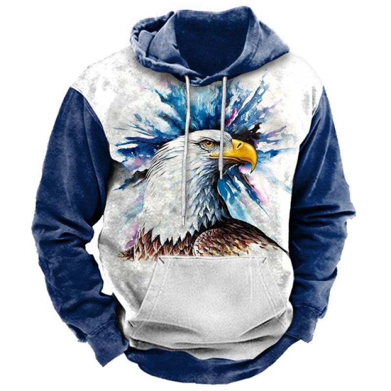 Vintage Animal Sweatshirt For Men Oversize Hoodie 3d Print Long Sleeve Pullover Casual Fashion Men's Clothing High Quality Tops