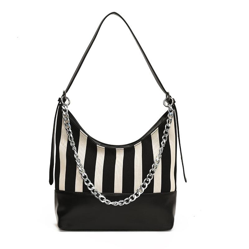 Literary and fashionable new striped chain shoulder bag casual versatile niche design simple messenger bag