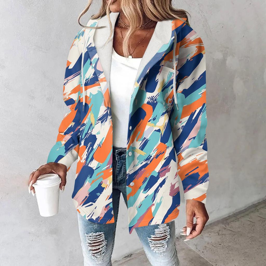 Sweat à capuche pour femme, sweat-shirt chaud d'hiver, bouton, cordon de serrage, veste imprimée, manteau