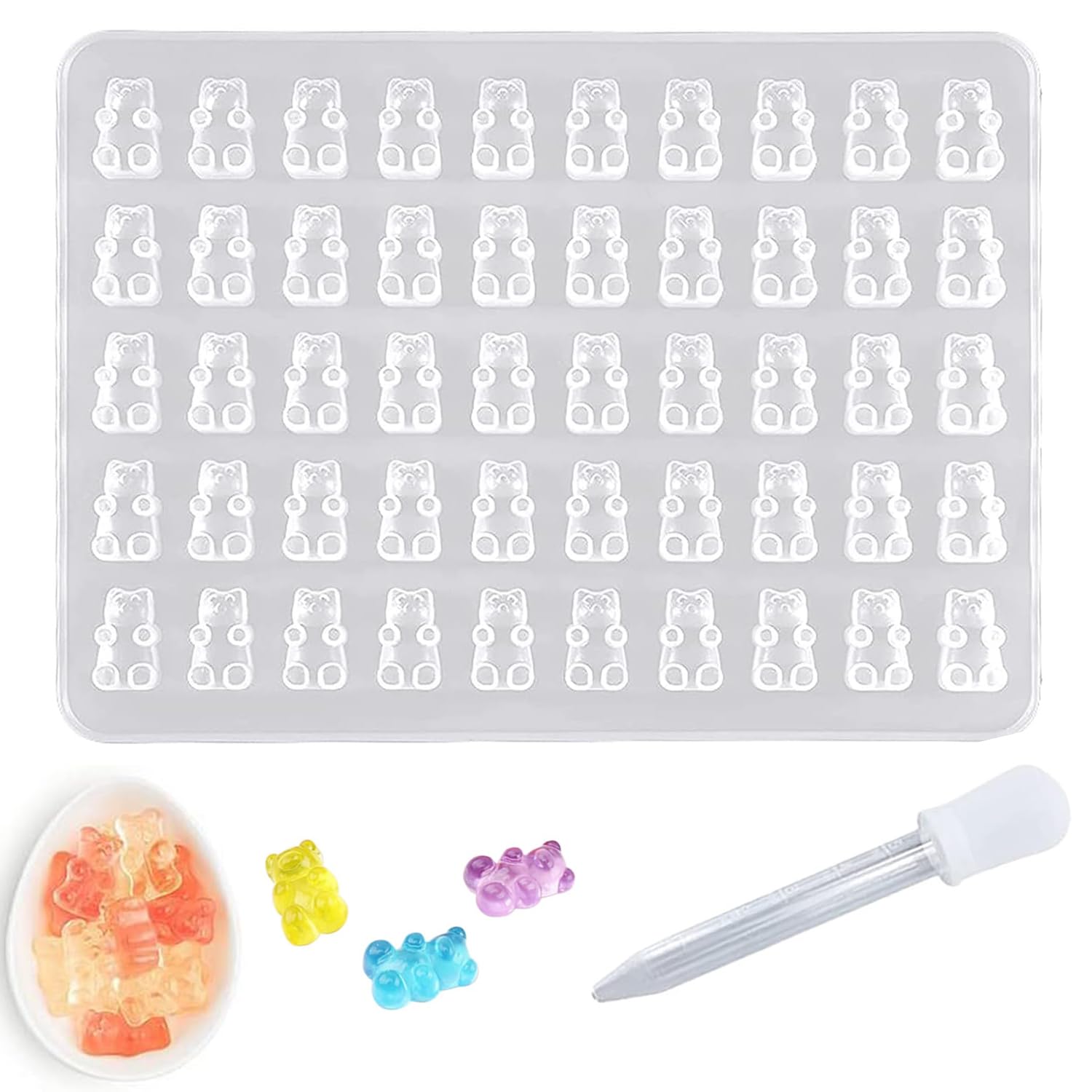 

Gummy Bear Silicone Mold with 50 Cute Gummy Bear Resin Mold Soft Mold for Epoxy UV DIY Handmade Bear Soft Mold with Pipette Cavities, Resin, Resin,