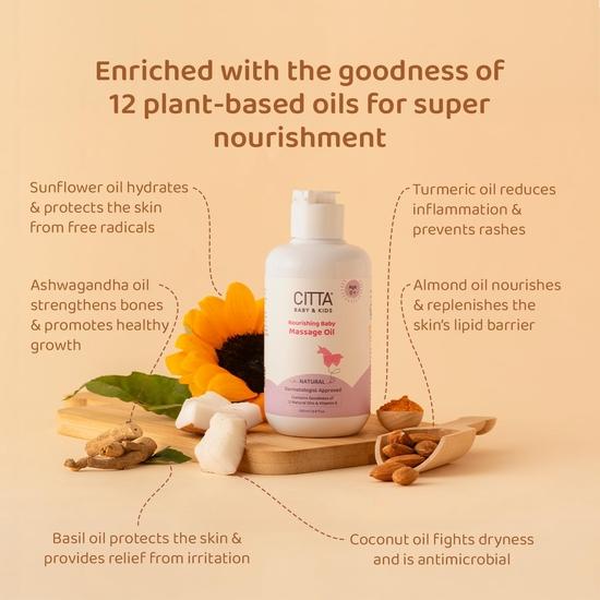 CITTA Nourishing Baby Massage Oil for New Born & Moisturizing Baby Balm Pack of 2-200 Ml, 200 Gm