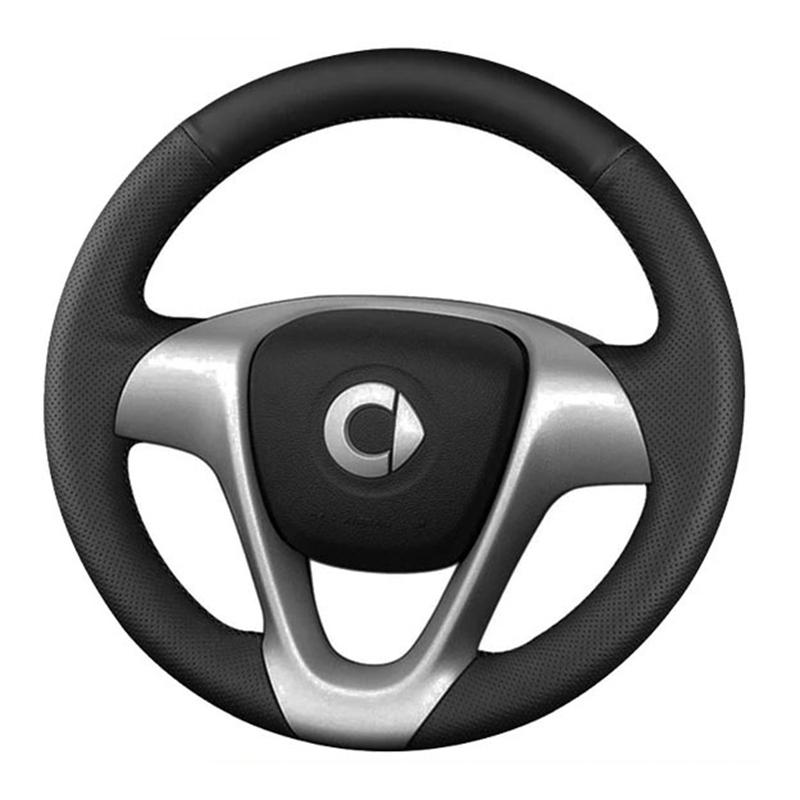 Schwarze Kunstleder Handgenähte Auto Lenkradbezüge für Smart Fortwo 2009-2013 Smart Forjeremy 2013