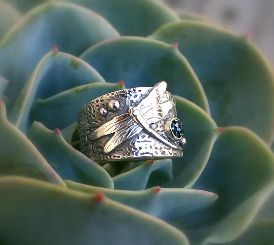 

Кольцо с текстурой в стиле ретро «Стрекоза Хэ Чэн» Size 9