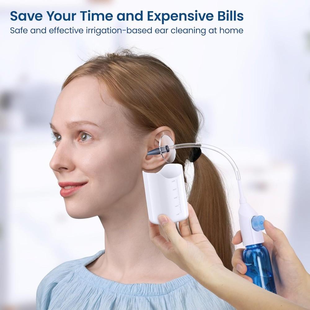 Ear Wax Removal Kit, Manual Ear Irrigation Flushing System, Non-Electric Ear Cleaner Set with Full Cleaning Tools