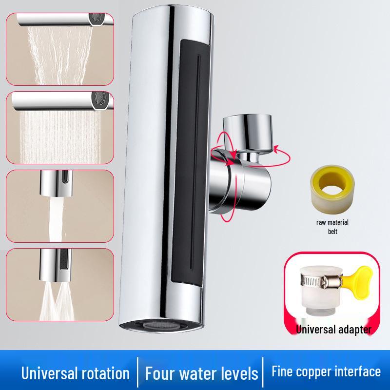 Robinet de bucătărie universal anti-stropire, aerator tip cascadă, gura de scurgere extensibilă
