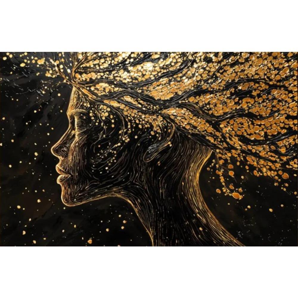 Abstract Surreal Woman Portrait Canvas Painting Art Posters Black And Gold Mysterious Female Face Modern Luxury Wall Home Decor