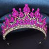 Luxury Rose Red Crystal Tiaras and Crowns for Bride Wedding Crown Headdress Princess Queen Birthday Prom Hair Jewelry Pageant