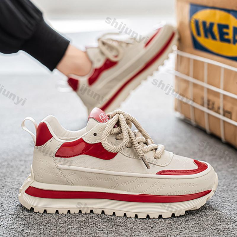 Fashion Men's Casual Sneakers New Fashion Platform Sport Shoes 2025 Spring Black Chunky Sneakers Men Comfortable Leather Platform Shoes