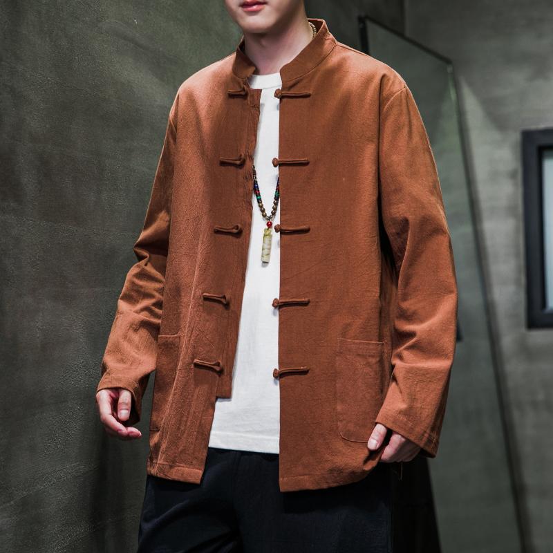 Spring and Autumn Chinese Shirt Man Cotton Linen Tang Suit Top Long Sleeve Kung Fu Shirt Traditional Men Blouses