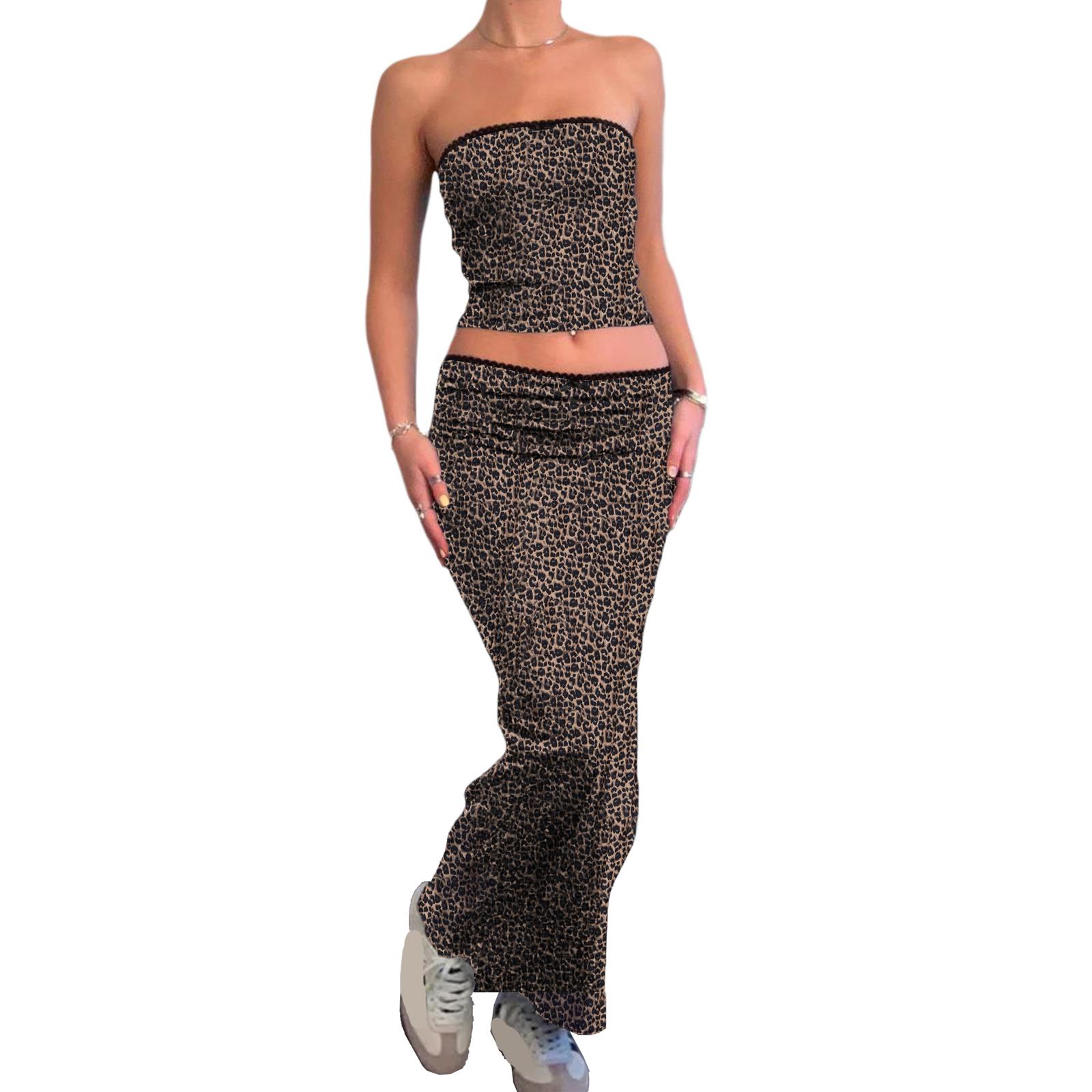 

Жіночий літній одяг Мереживна обробка Топ-труба без бретелей та Довга спідниця-олівець Костюми з 2 предметів Пляжний вуличний одяг M